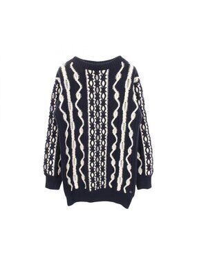 Chanel Dress Wool Knit Navy White